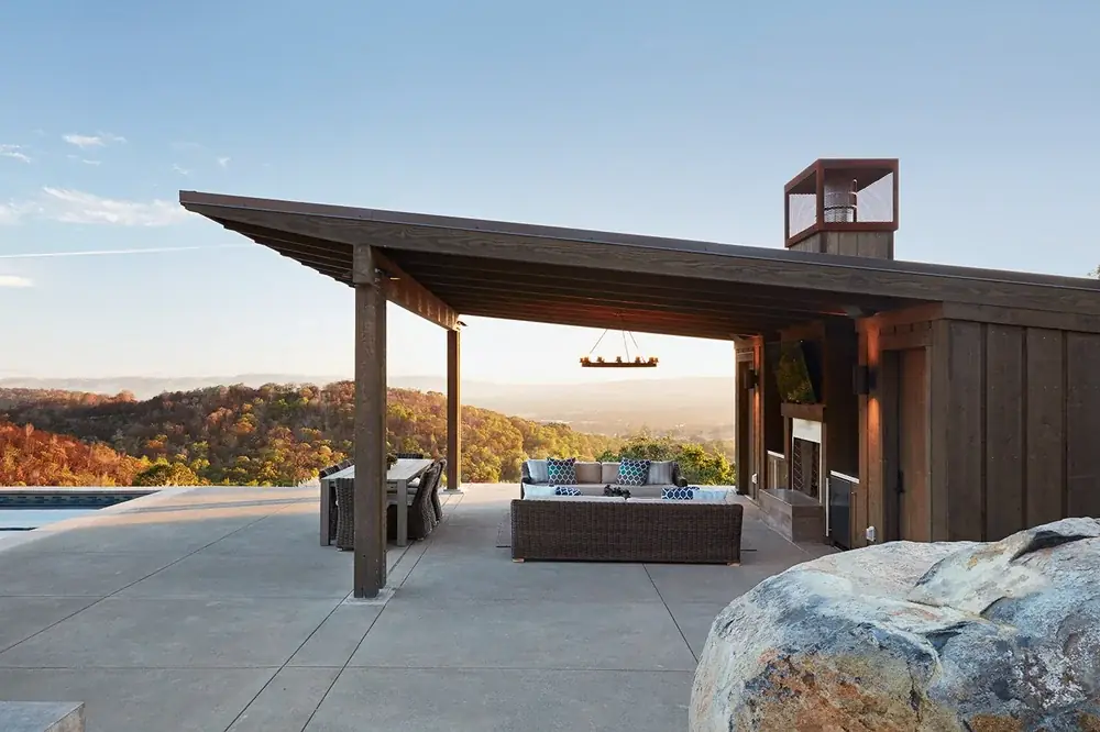 Hilltop pavilion at golden hour — Sonoma wine country, Vierra Fine Homes